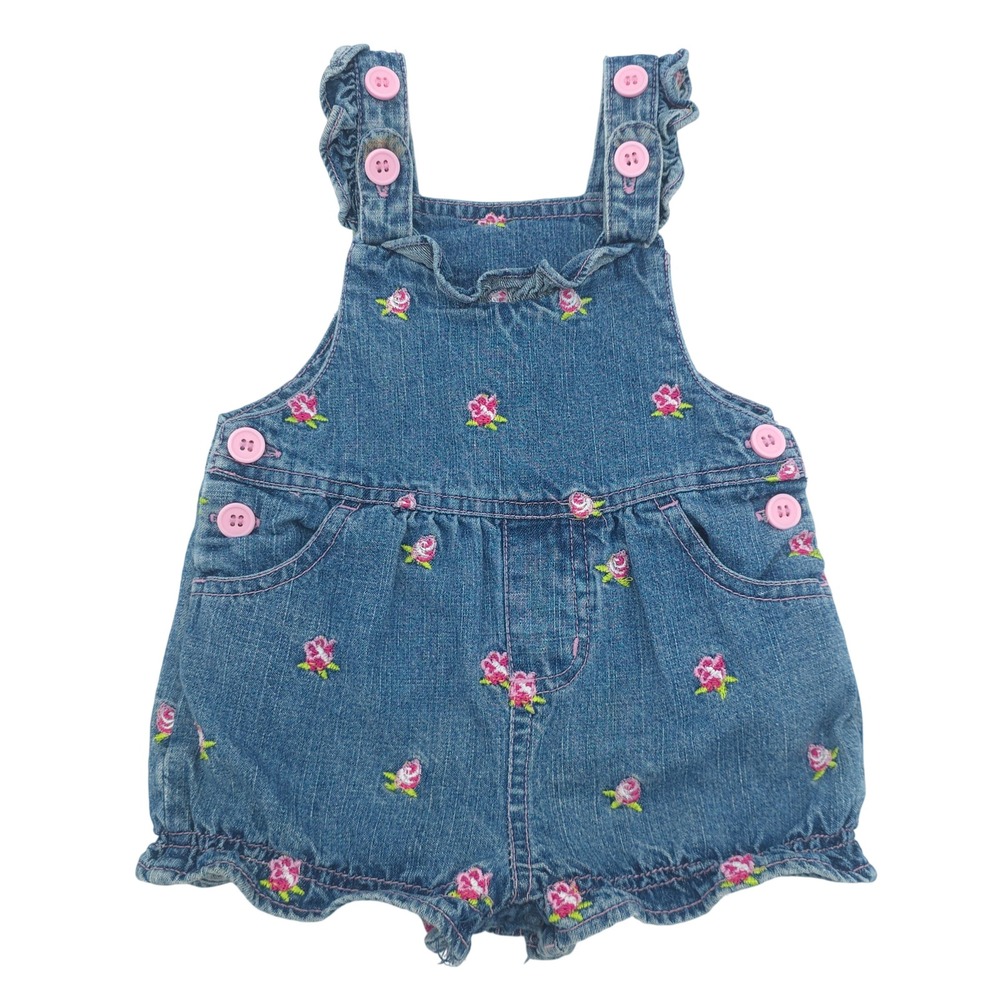 Floral Embroidered Denim Shortall Beluga New York Blue Romper Baby Girl 12M